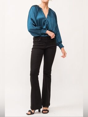 Dear John “Rosie” Flare Leg Mid Rise Black Jeans With Uneven Hem Size 24